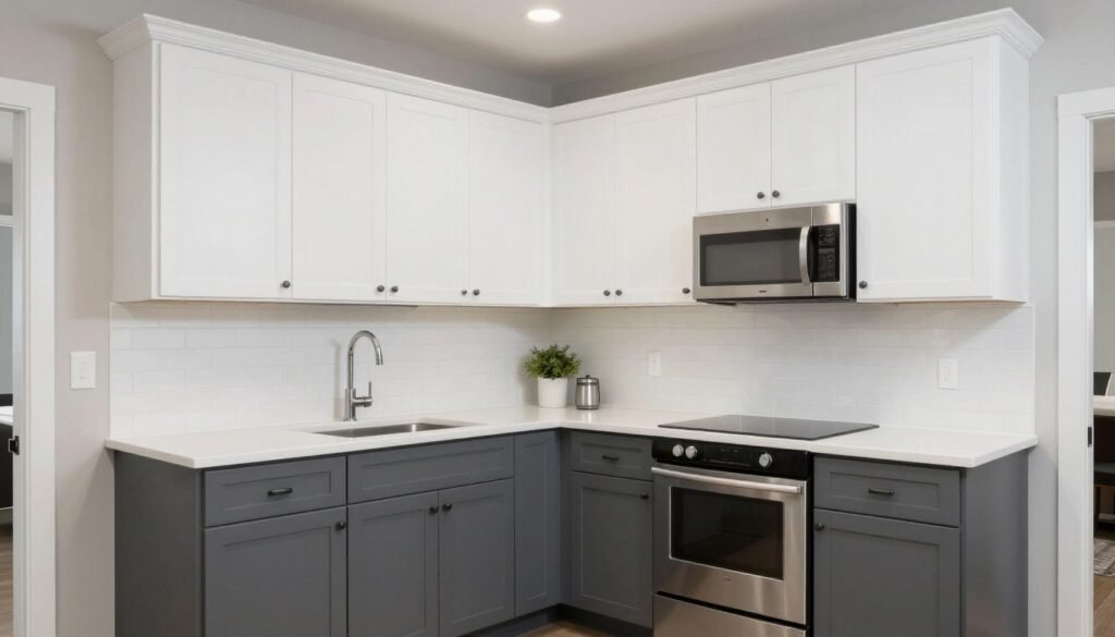 two-tone kitchen with white uppers and gray lowers two-tone kitchen with white uppers and gray lowers