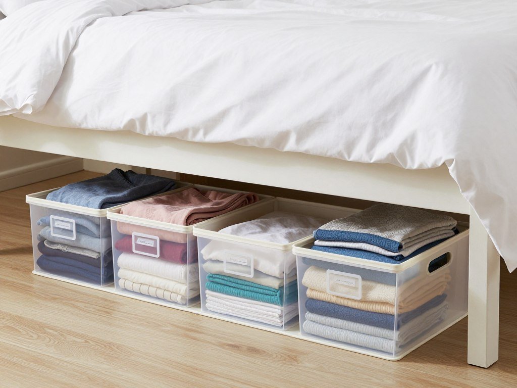 under-bed storage containers in very small bedroom