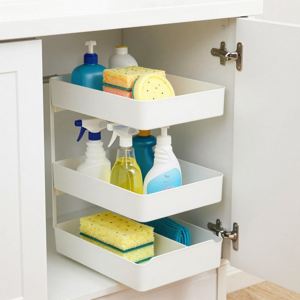 under-sink cabinet organizer with cleaning supplies under-sink cabinet organizer with cleaning supplies