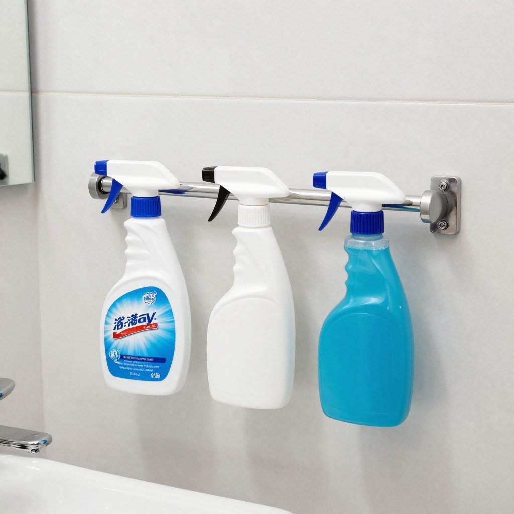 under sink tension rod for hanging spray bottles and cleaning supplies