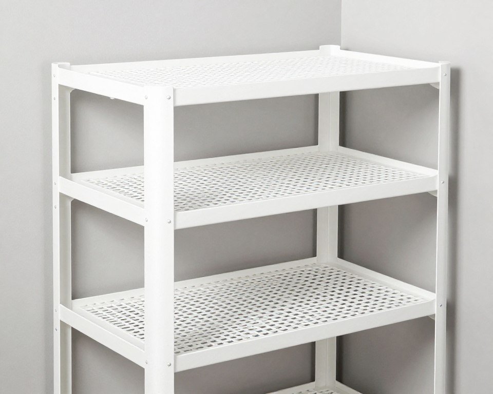 ventilated plastic shelving in humid laundry space