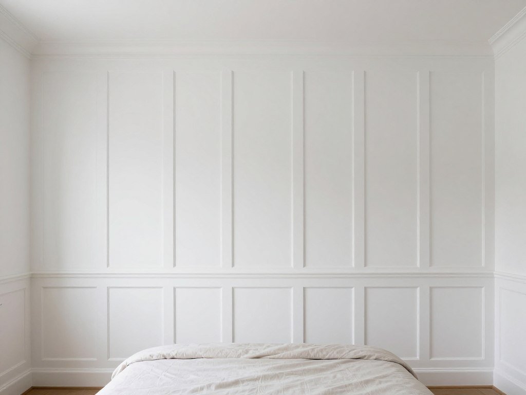 vertical board and batten wall treatment in small bedroom