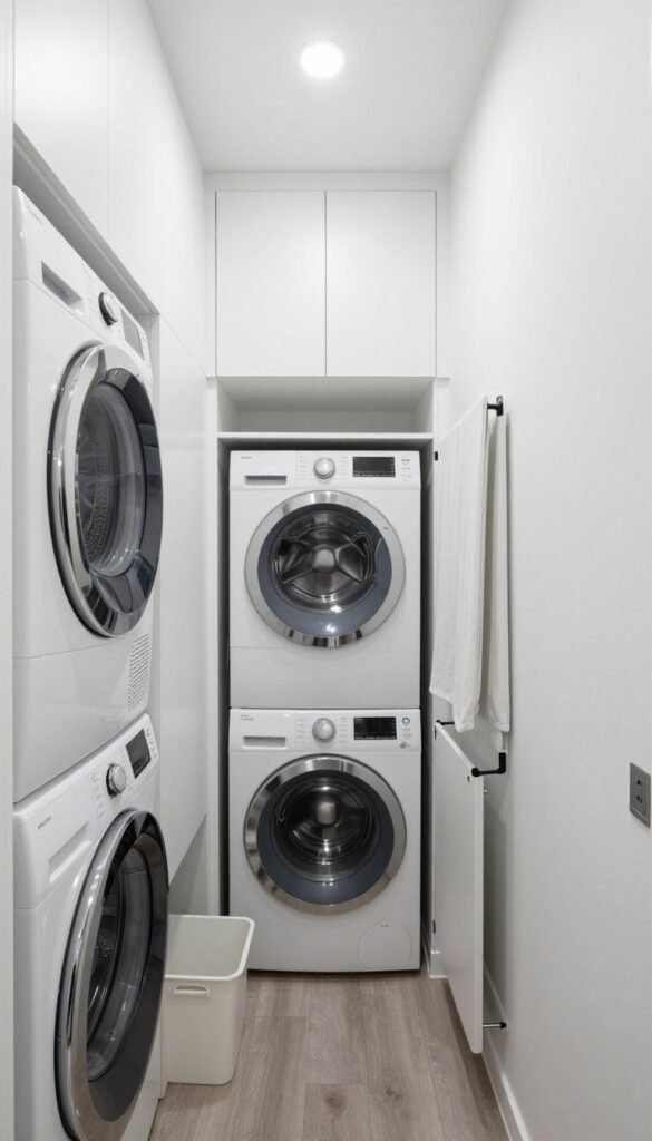 vertical laundry closet with floor-to-ceiling cabinets