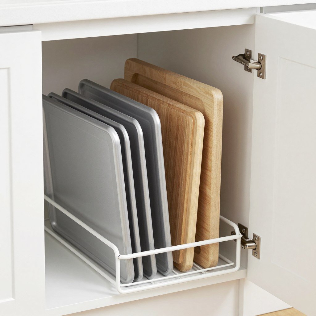 vertical tray divider in cabinet storing baking sheets vertical tray divider in cabinet storing baking sheets