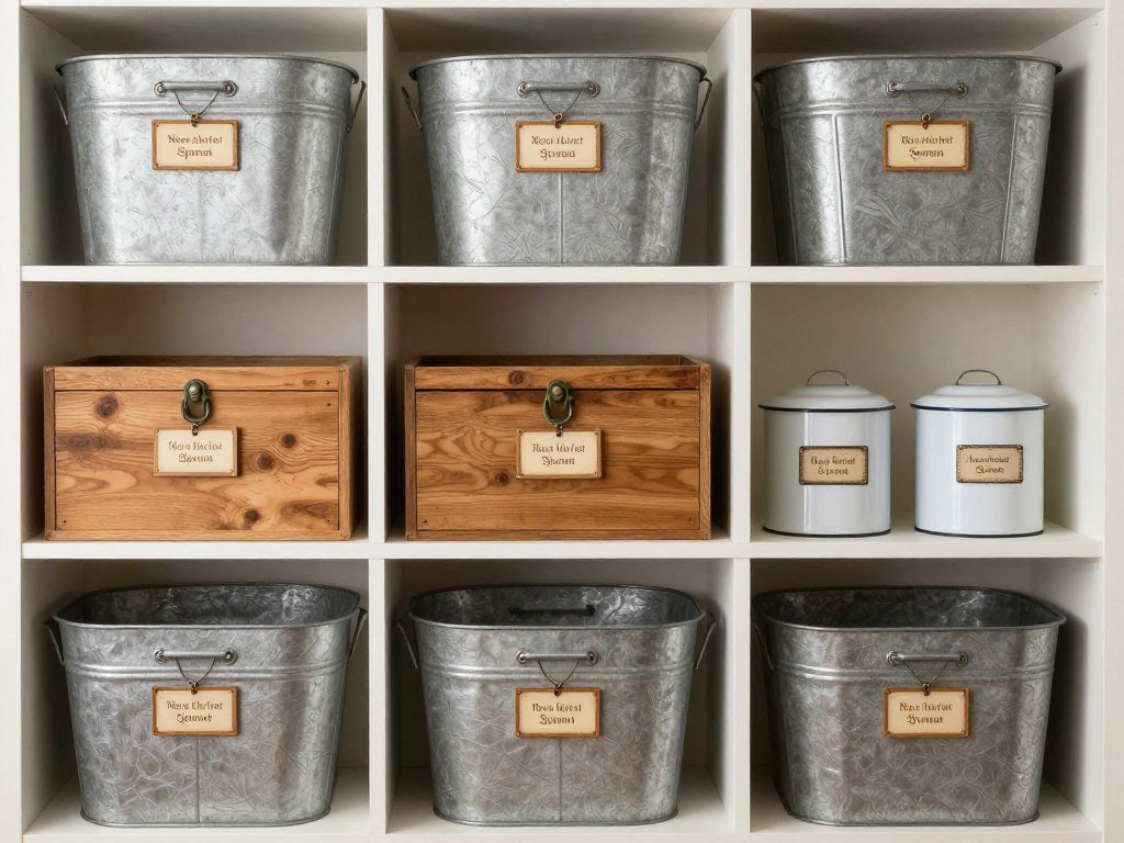 vintage metal and wooden storage containers