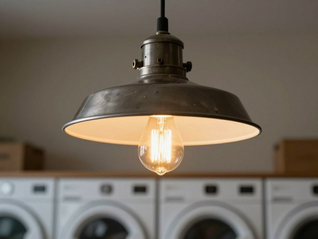 vintage pendant light fixture in laundry room