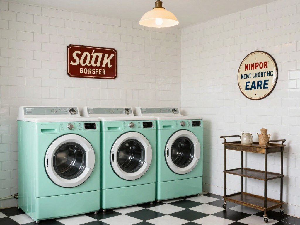 vintage style laundry room with retro fixtures and decor vintage style laundry room with retro fixtures and decor