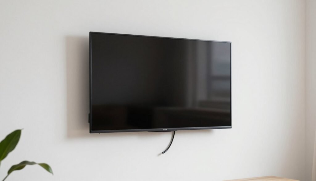 wall mounted TV with hidden cables in small living room