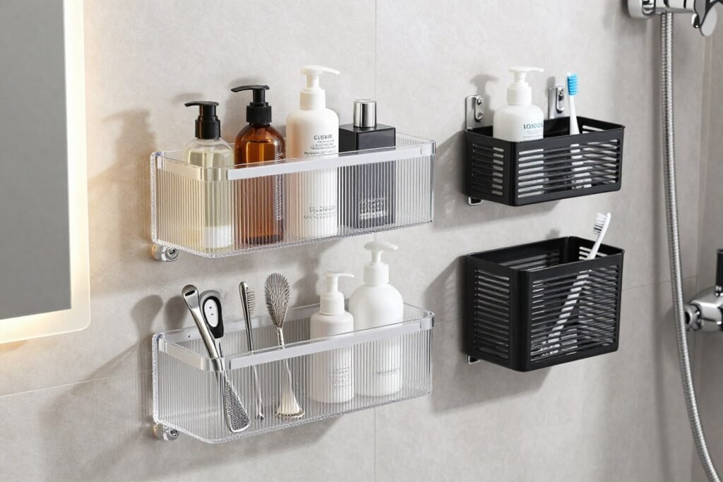 wall-mounted bathroom organizers with multiple compartments