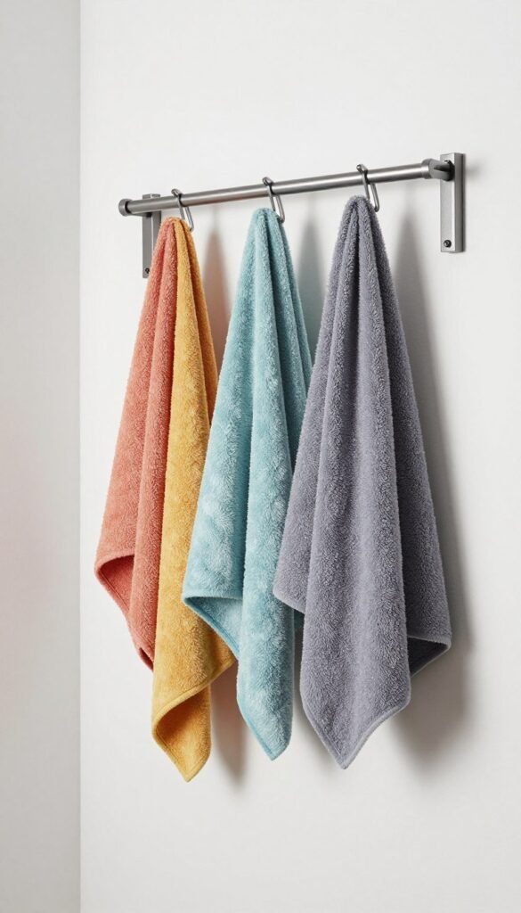 wall mounted blanket rack with hooks displaying throws