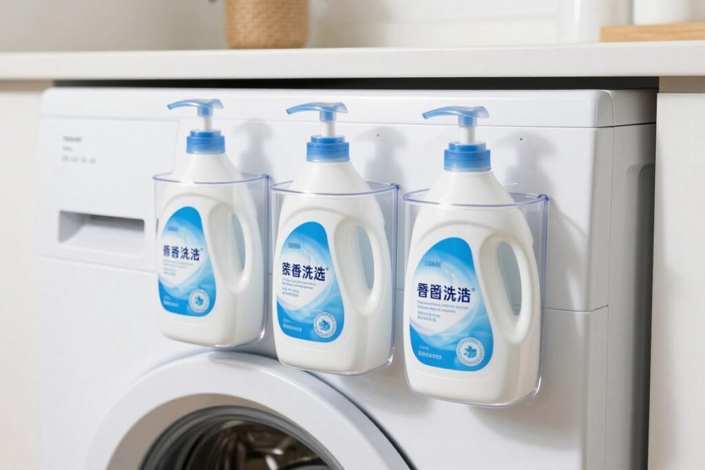 wall-mounted detergent dispensers above washer