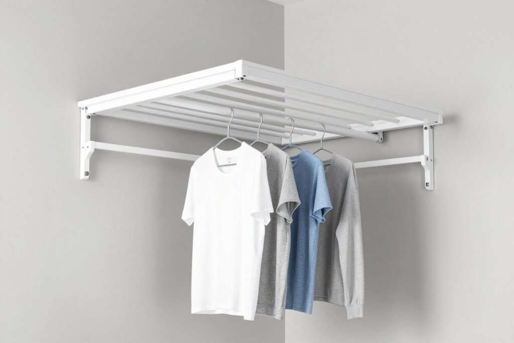 wall mounted drying rack in laundry room