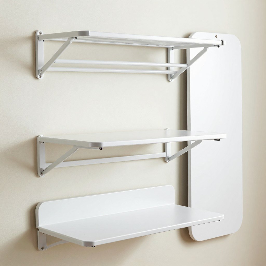 wall-mounted fold-down features in small mudroom laundry