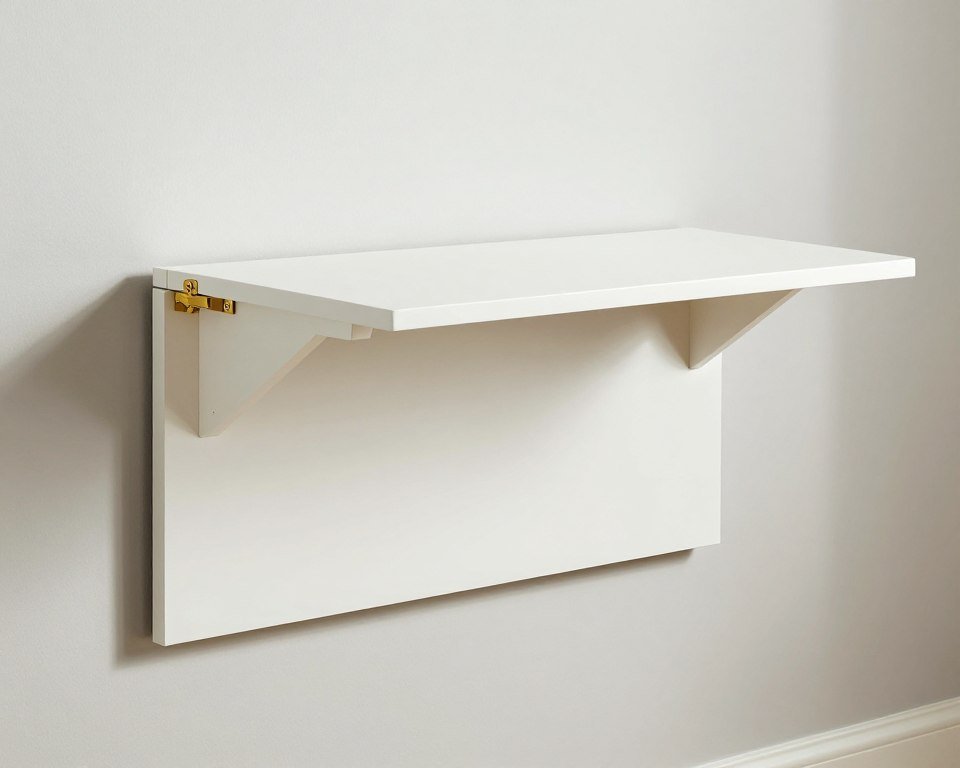 wall-mounted fold-down kitchen table serving as island