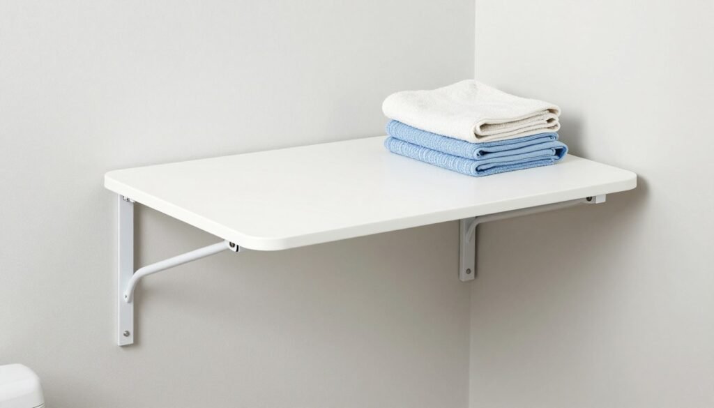 wall mounted fold down table in laundry room