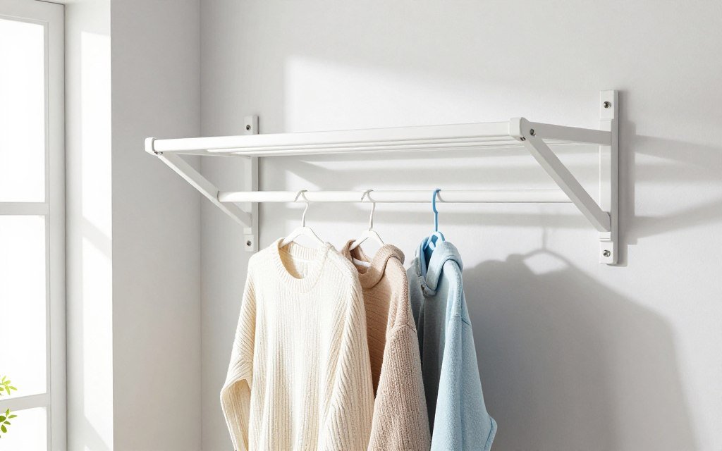 wall mounted folding drying rack with clothes hanging