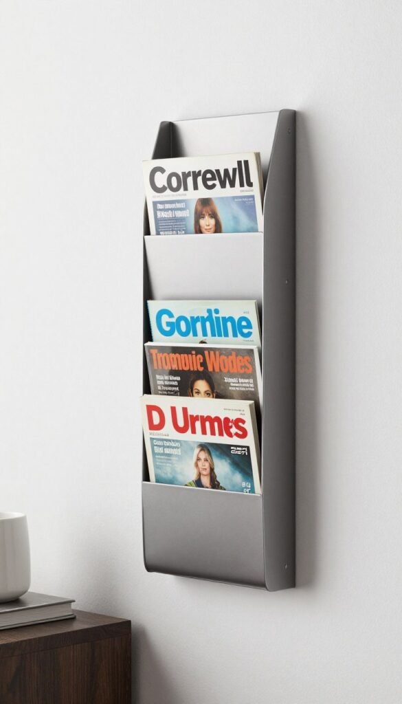 wall-mounted magazine rack in living room