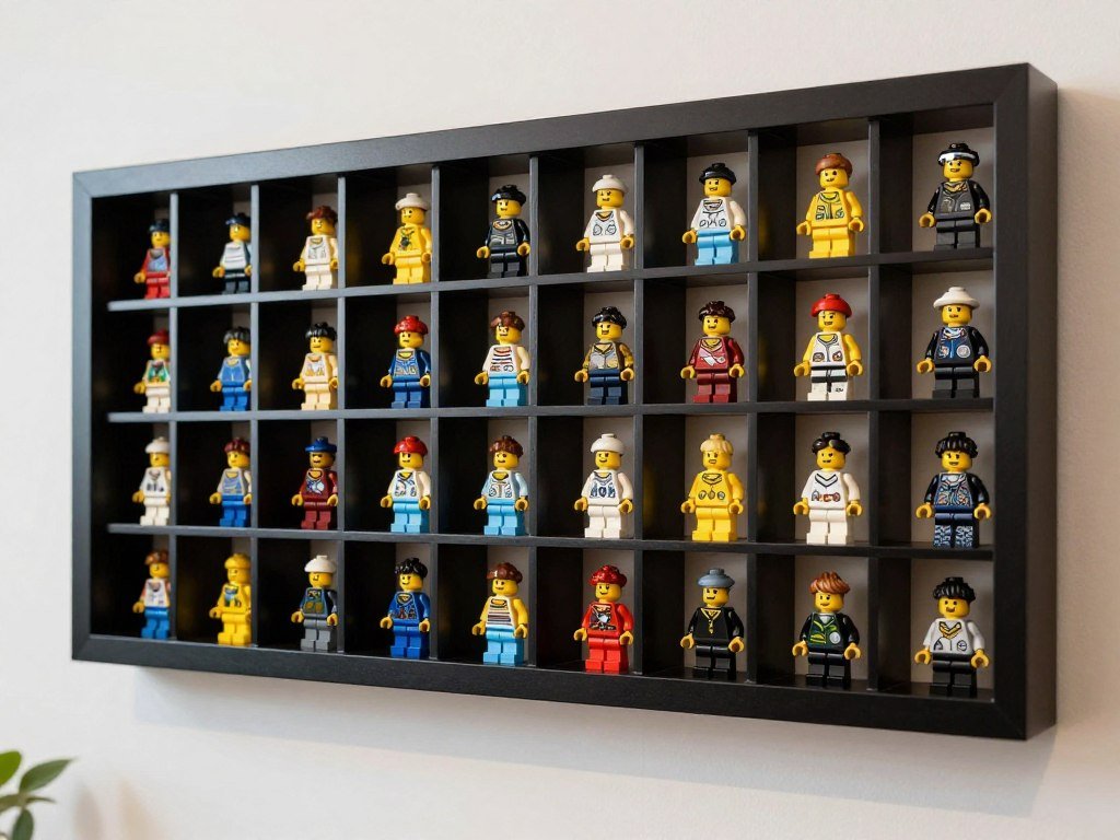 wall-mounted minifigure display frame with individual slots