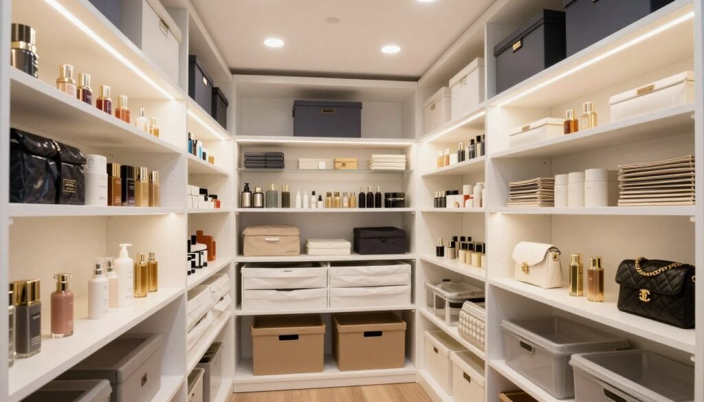 well-lit closet with multiple lighting sources