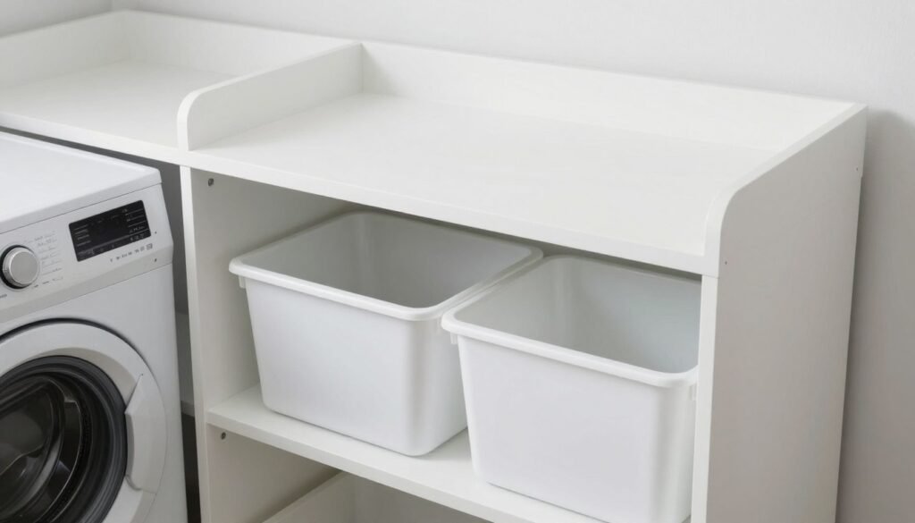 well-maintained organized laundry room shelving