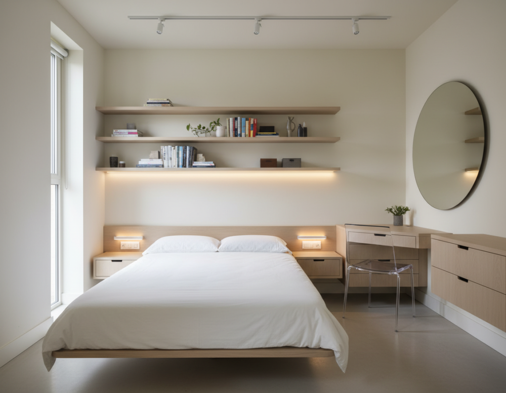 well organized very small bedroom combining multiple space saving ideas