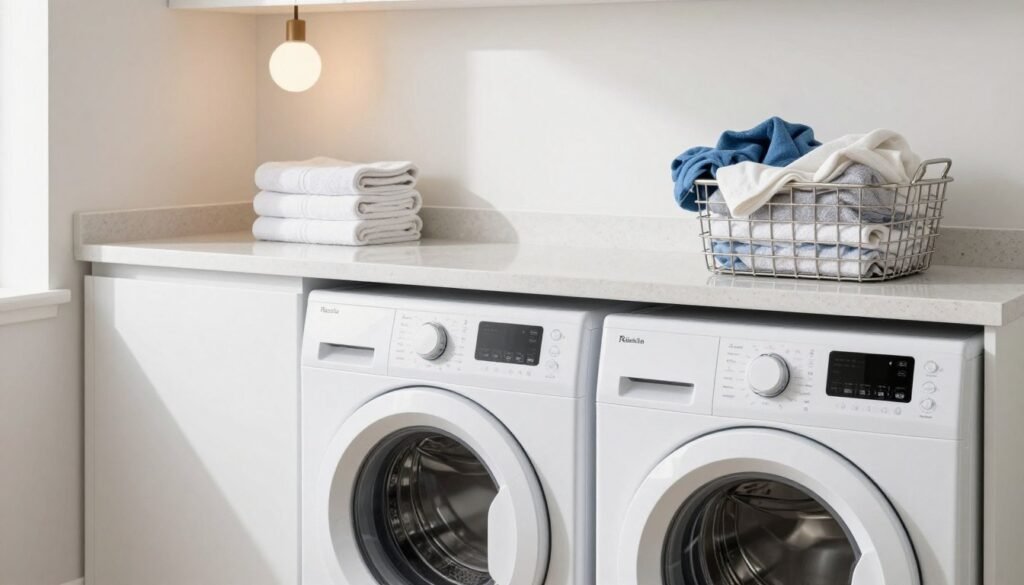 white quartz countertop above front loading washer and dryer for folding white quartz countertop above front loading washer and dryer for folding