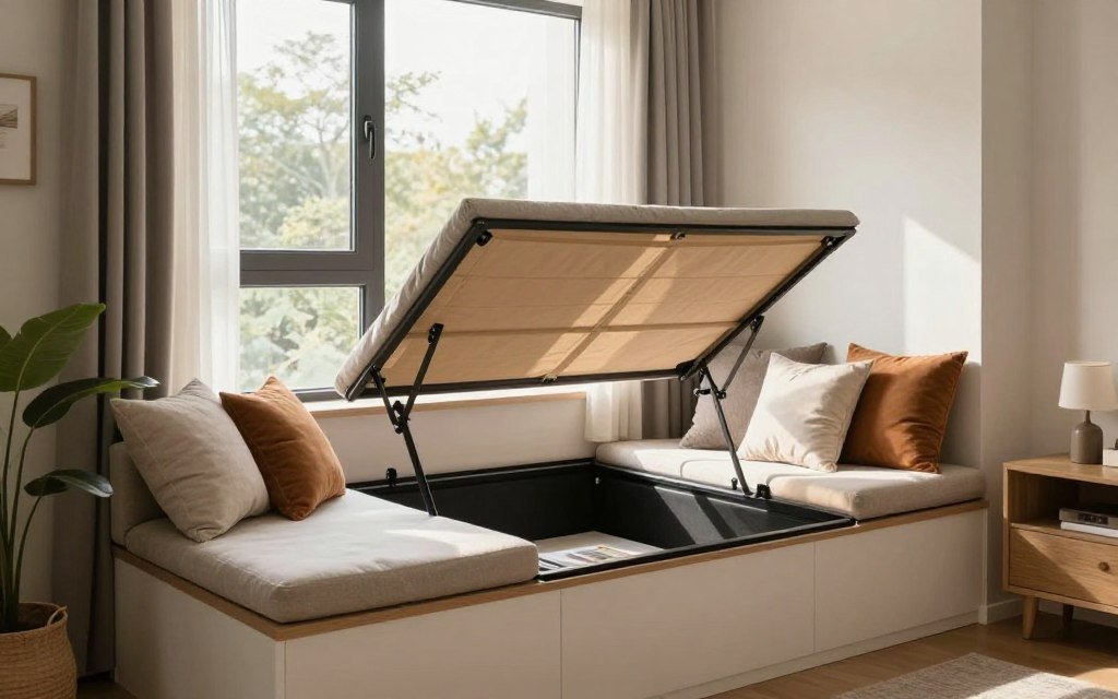 window seat with storage in small living room