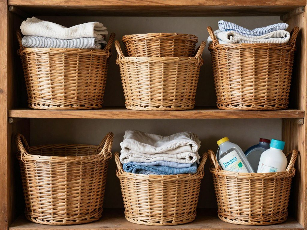 woven wicker baskets for vintage laundry storage
