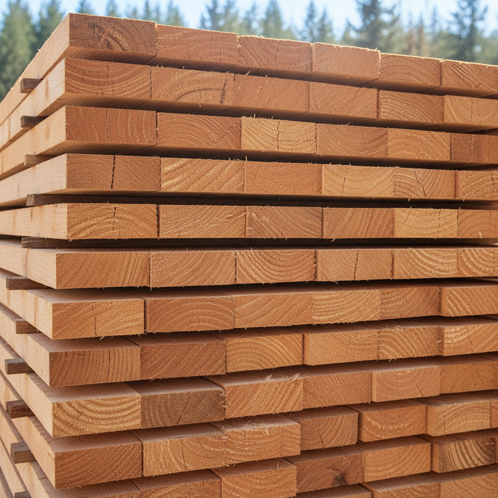 Cedar lumber boards showing natural rot-resistant properties