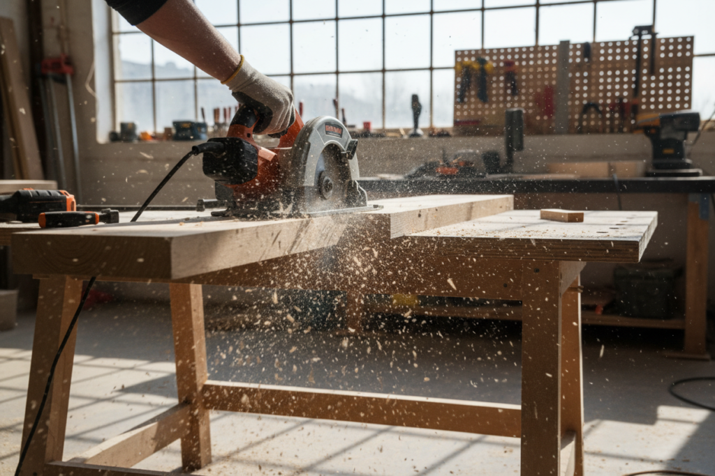 Circular saw cutting wood Circular saw cutting wood