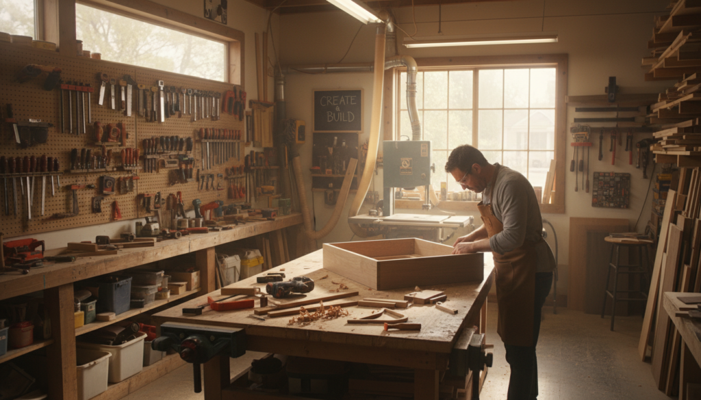 Complete woodworking workshop setup
