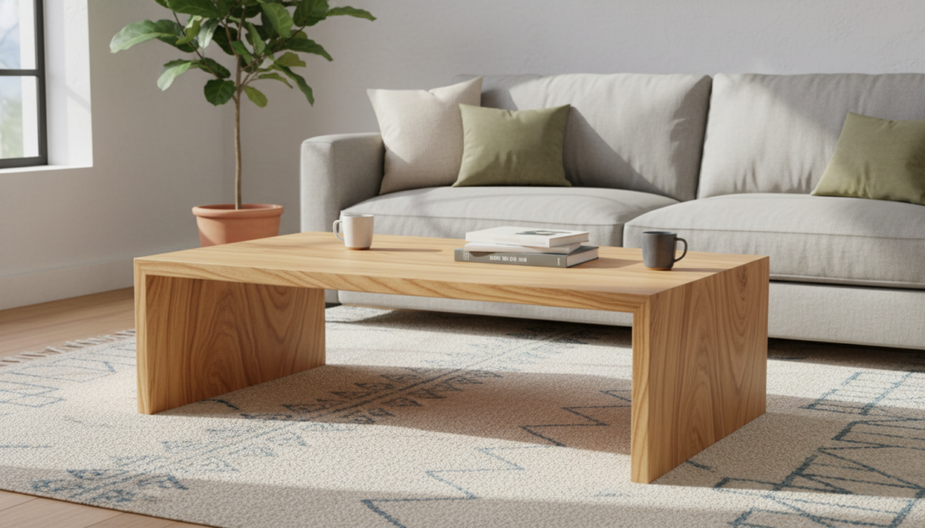Handmade wooden coffee table in modern living room setting