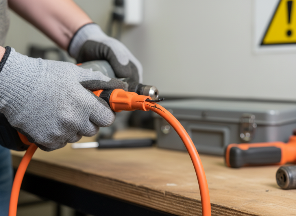 Inspecting power tool cord Inspecting power tool cord