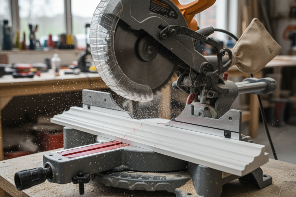Miter saw cutting angle on wood