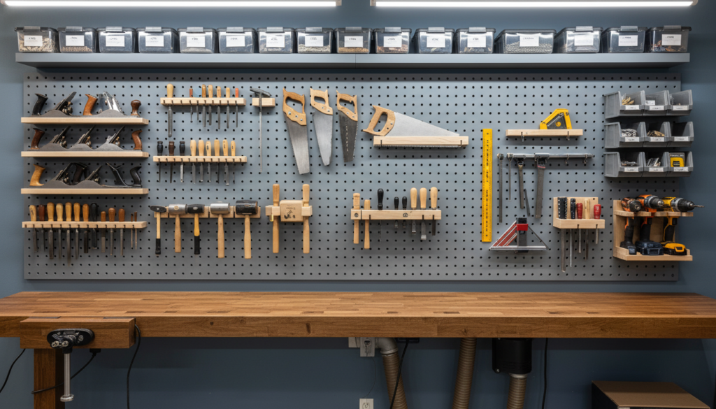 Organized tool storage wall