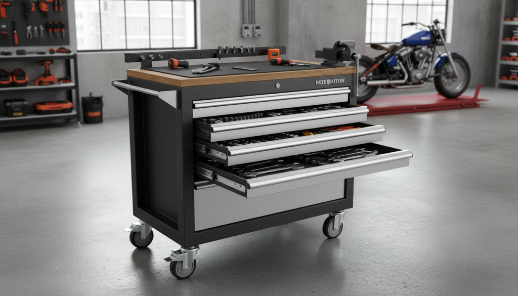 Rolling tool cart in workshop Rolling tool cart in workshop