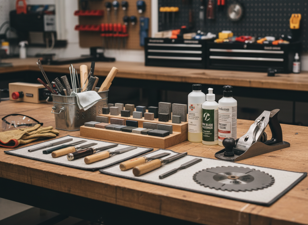 Tool maintenance supplies and sharpening equipment