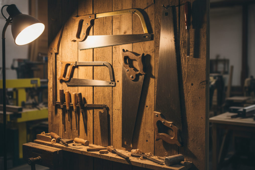 Various hand saws for different woodworking tasks