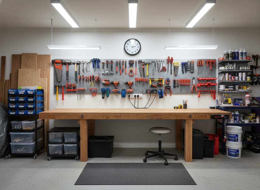 Well-organized workshop space ready for project work