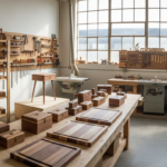 Woodworking Projects That Sell: 55+ Profitable Ideas Workshop filled with finished wooden projects ready for sale including cutting boards and home decor items