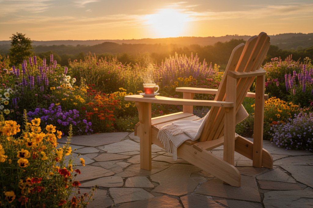 adirondack chair on garden patio