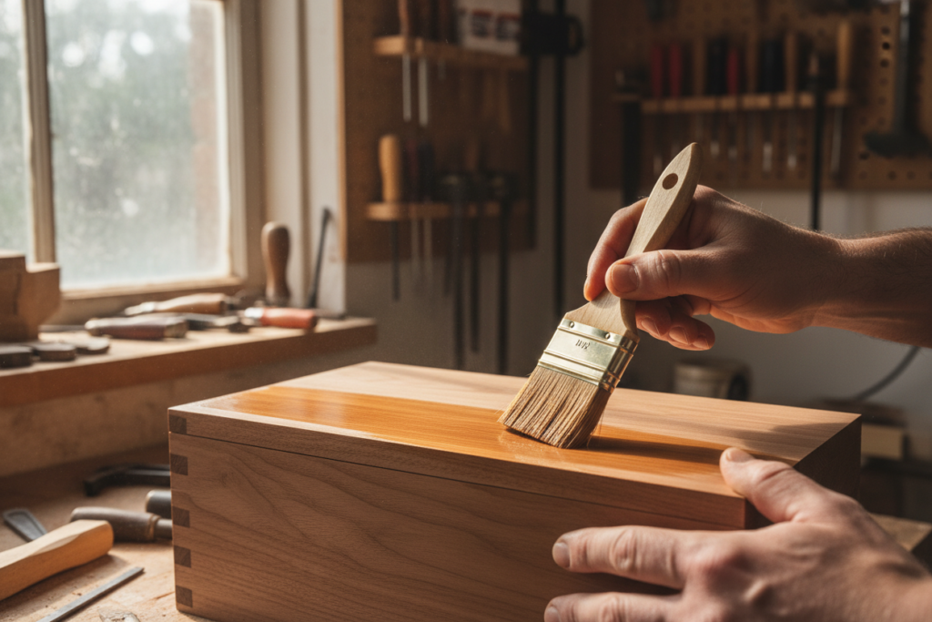 applying finish to completed wood project