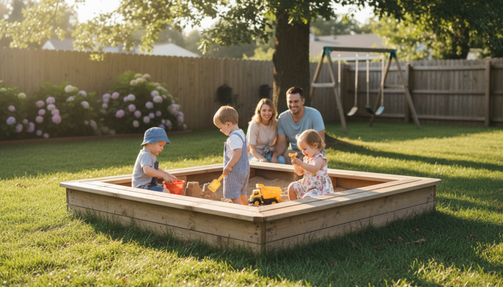 backyard pallet sandbox with bench seating
