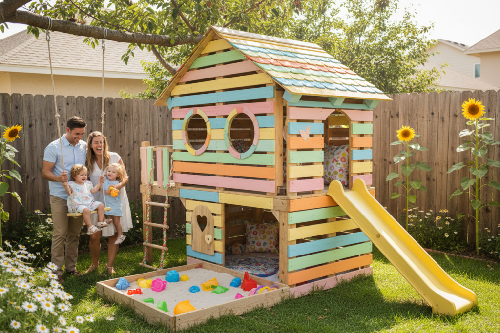 charming backyard pallet playhouse for kids