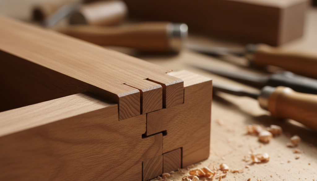 close-up of wood joinery and detailed craftsmanship