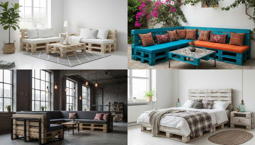 collection of various international pallet furniture styles
