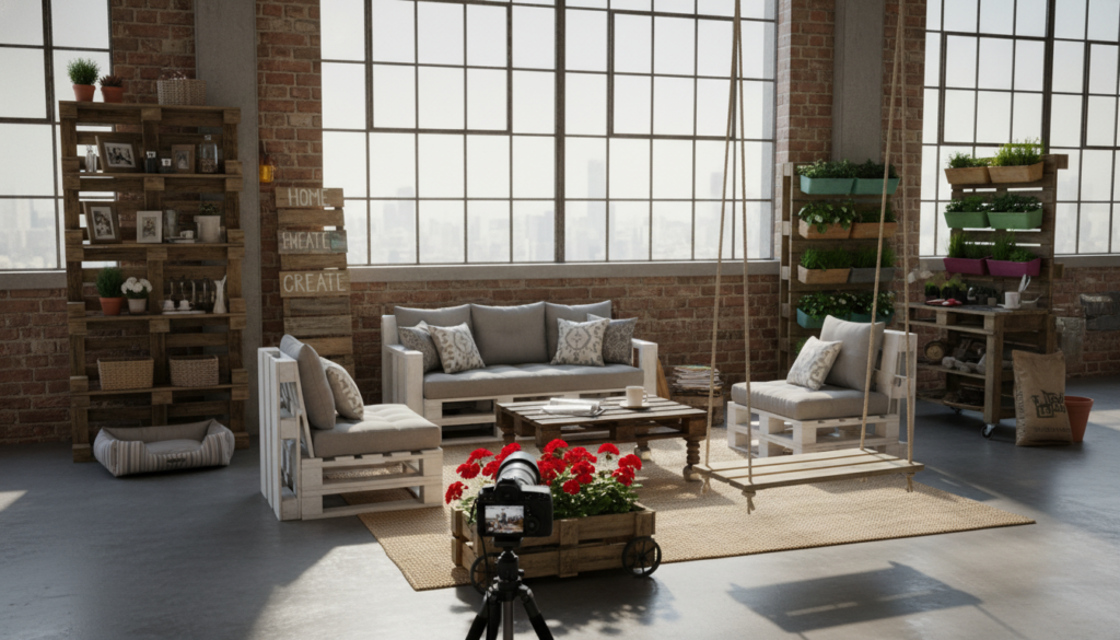 completed collection of various pallet projects displayed together