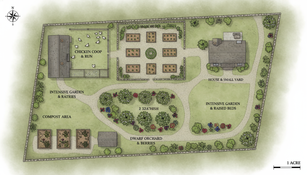 detailed one-acre homestead layout plan