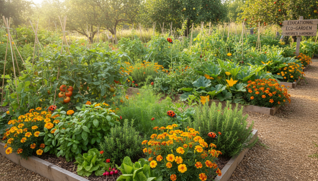 diverse garden with companion plants and beneficial insects diverse garden with companion plants and beneficial insects