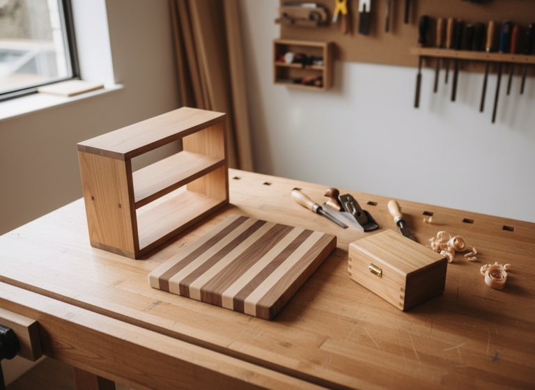 easy small wood projects collection on wooden workbench